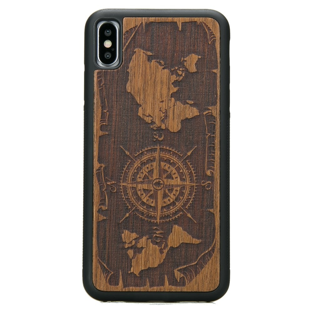 Drewniane Etui iPhone XS Max RÓŻA WIATRÓW MERBAU (1)