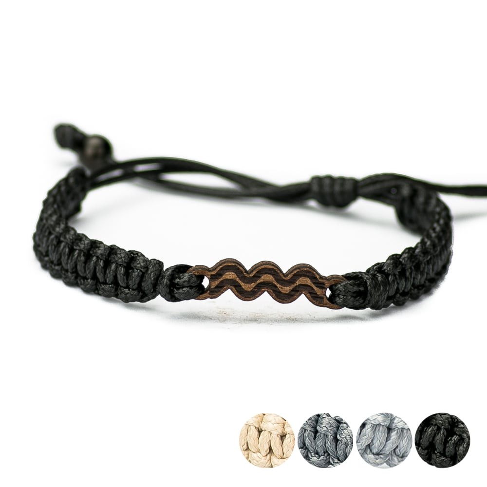 Wooden Bracelet Zodiac Sign - Aquarius - Merbau Cotton (1)