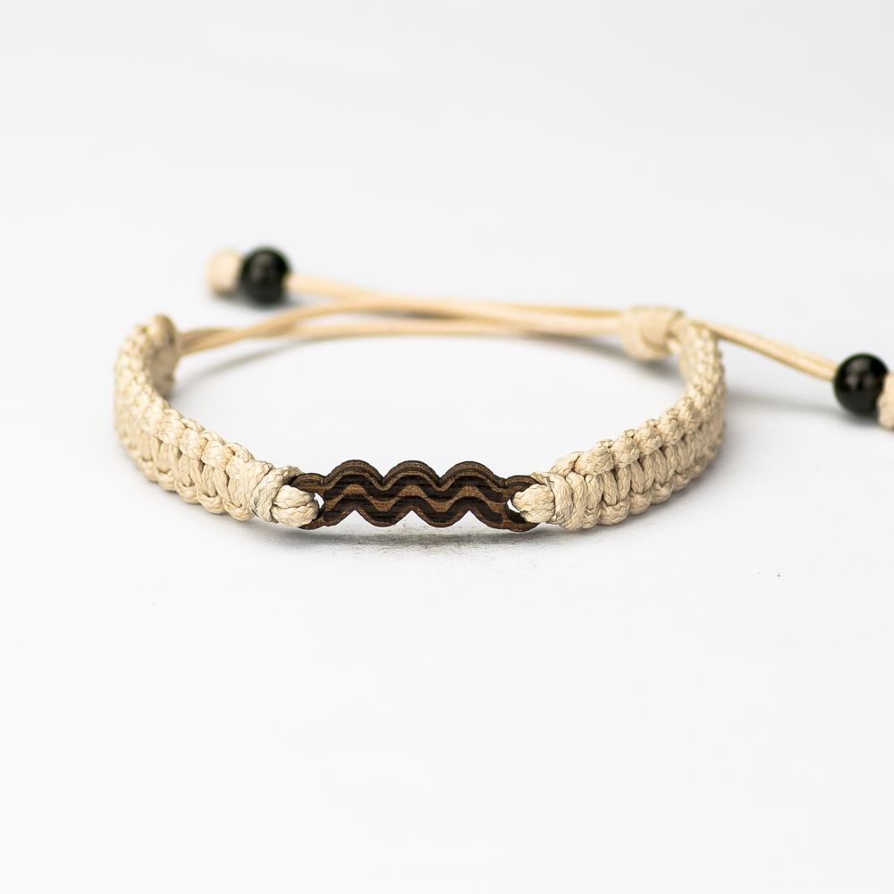 Wooden Bracelet Zodiac Sign - Aquarius - Merbau Cotton (3)