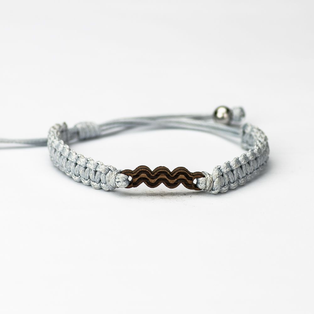 Wooden Bracelet Zodiac Sign - Aquarius - Merbau Cotton (4)