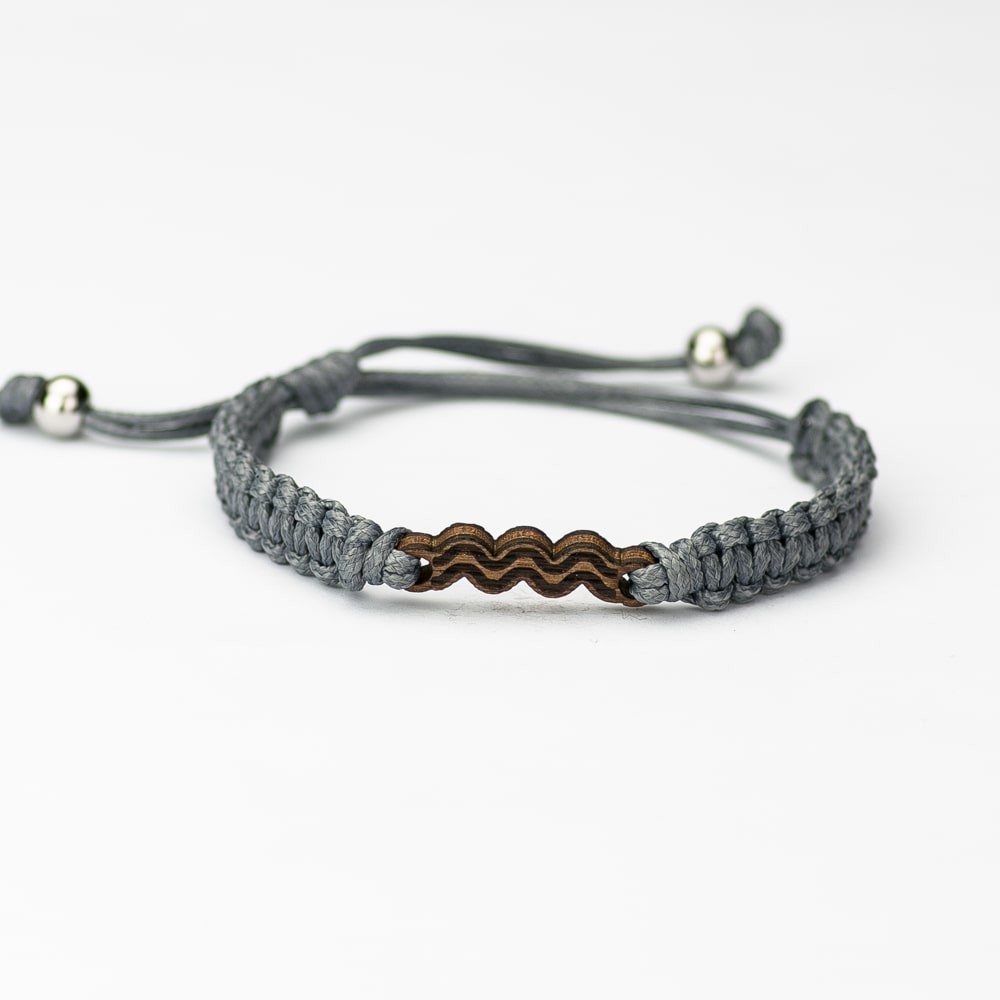 Wooden Bracelet Zodiac Sign - Aquarius - Merbau Cotton (5)