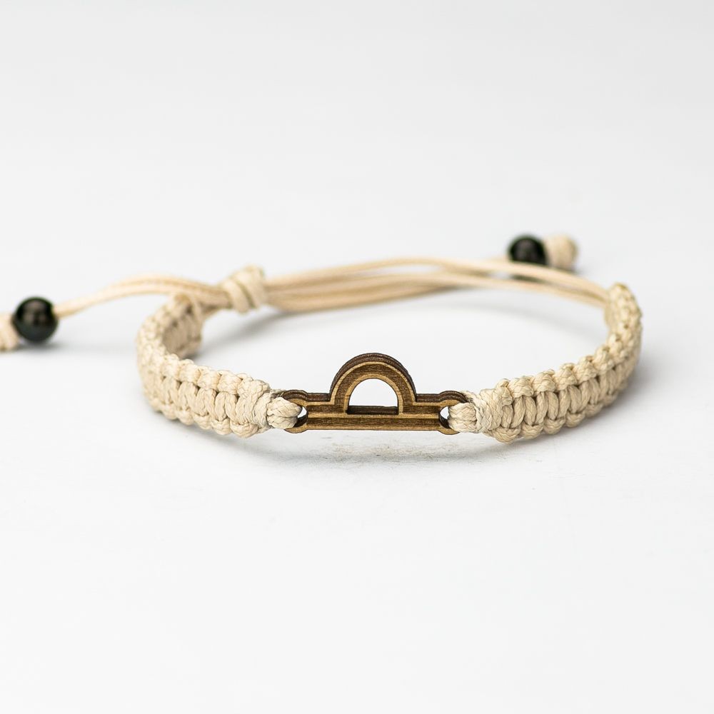 Wooden Bracelet Zodiac Sign - Libra - Anigre Cotton (3)
