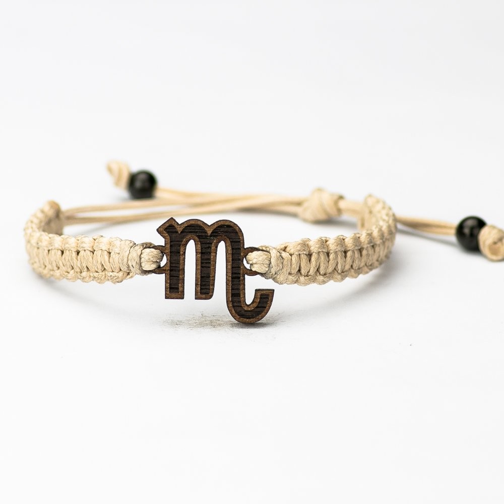 Wooden Bracelet Zodiac Sign - Scorpio - Merbau Cotton (3)