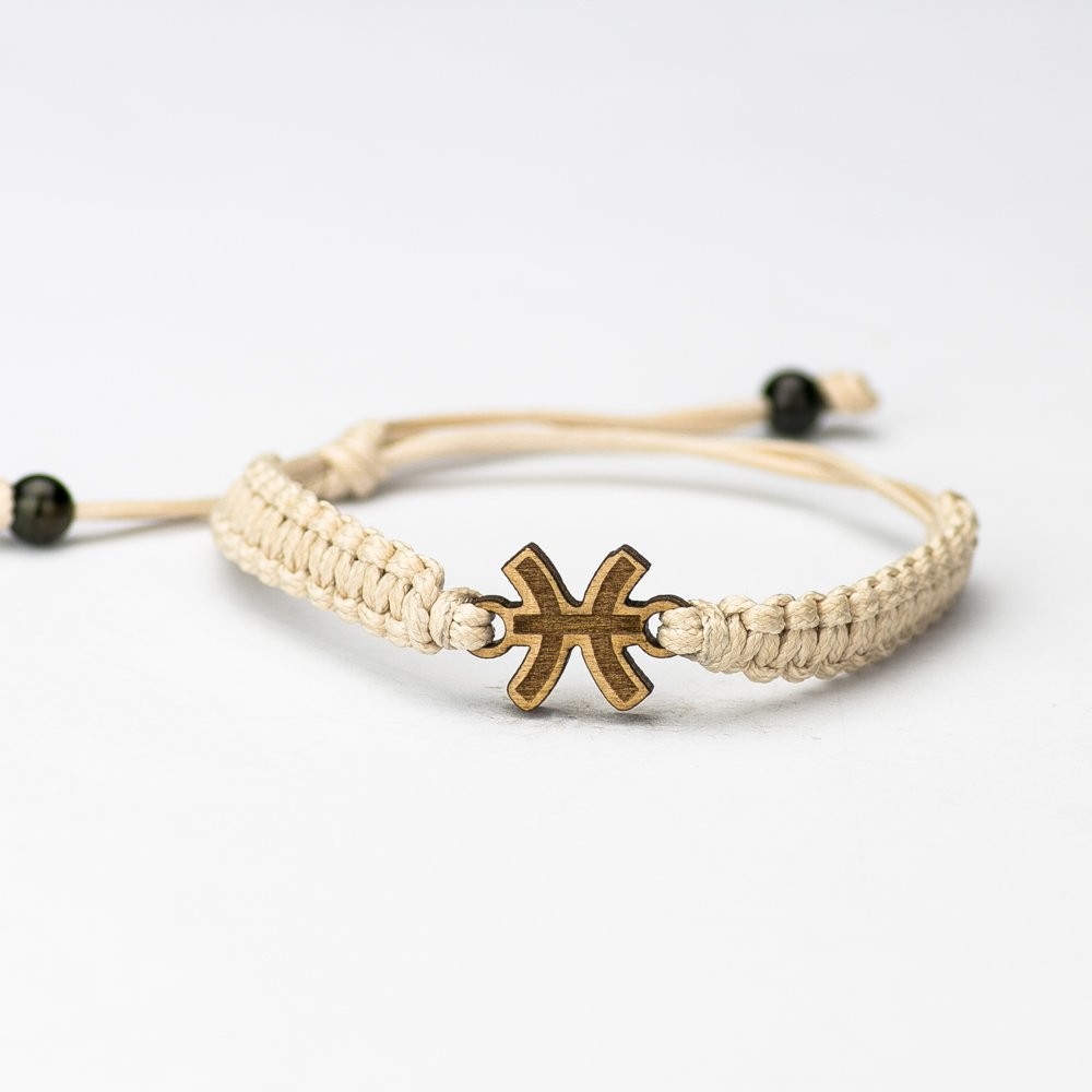 Wooden Bracelet Zodiac Sign - Pisces - Anigre Cotton (3)
