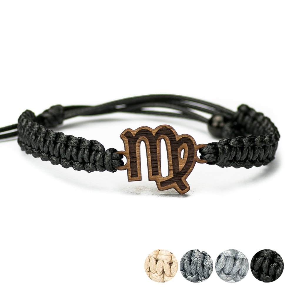 Drewniana bransoletka Znak Zodiaku - Panna - Merbau Pleciona (1)