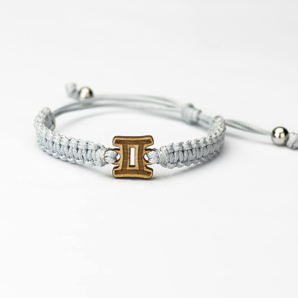 Drewniana bransoletka Znak Zodiaku - Bliźnięta - Aniegre Pleciona (4)