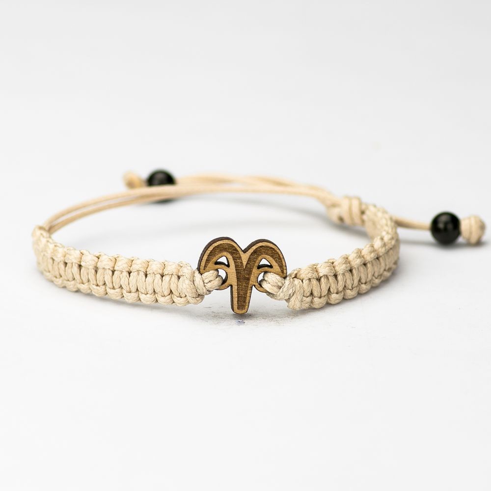 Wooden Bracelet Zodiac Sign - Aries - Anigre Cotton (3)