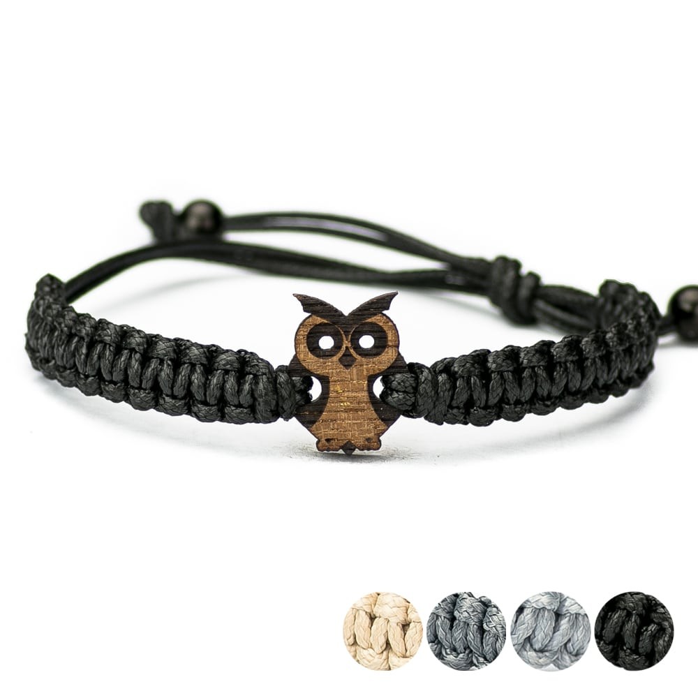Wooden Bracelet Little Owl Merbau Cotton (1)