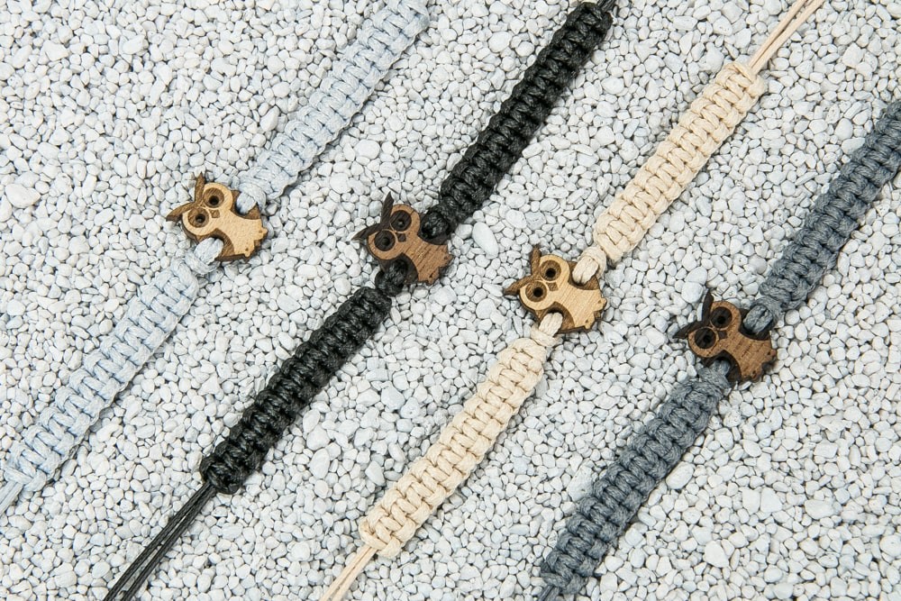 Wooden Bracelet Little Owl Merbau Cotton (2)
