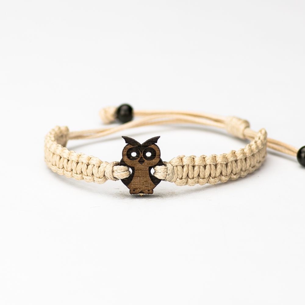 Wooden Bracelet Little Owl Merbau Cotton (3)