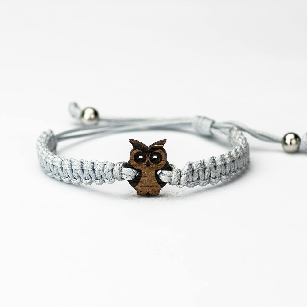 Wooden Bracelet Little Owl Merbau Cotton (4)