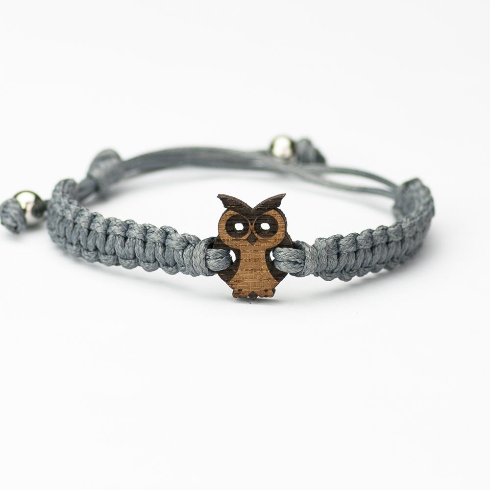 Wooden Bracelet Little Owl Merbau Cotton (5)