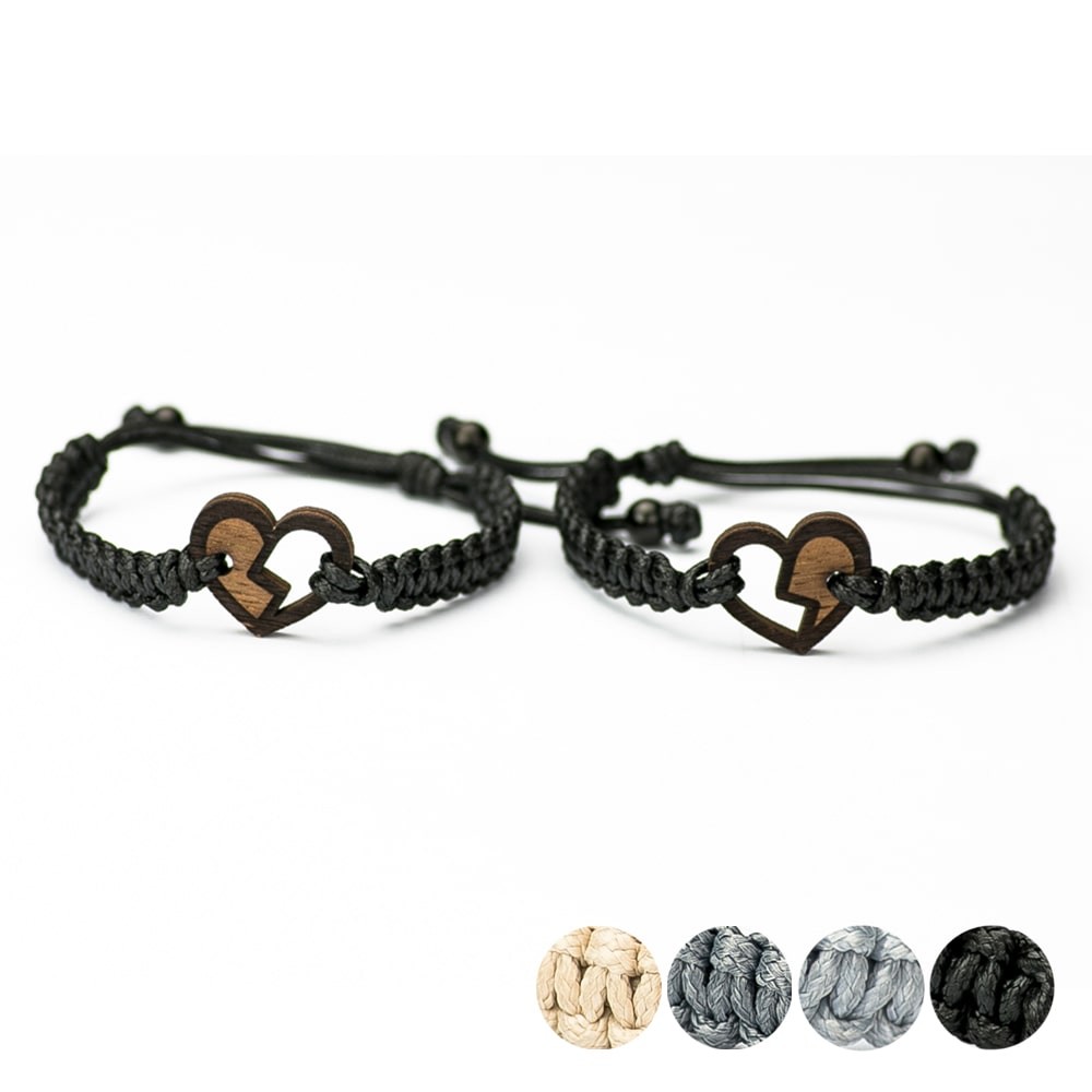 Wooden Bracelet Hearts Merbau Cotton (Set of 2 items) (1)