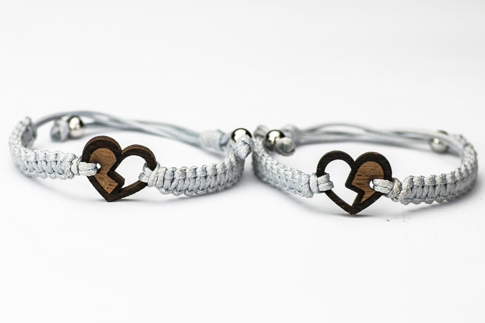 Wooden Bracelet Hearts Merbau Cotton (Set of 2 items) (4)