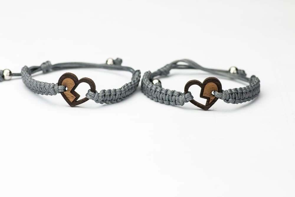 Wooden Bracelet Hearts Merbau Cotton (Set of 2 items) (5)
