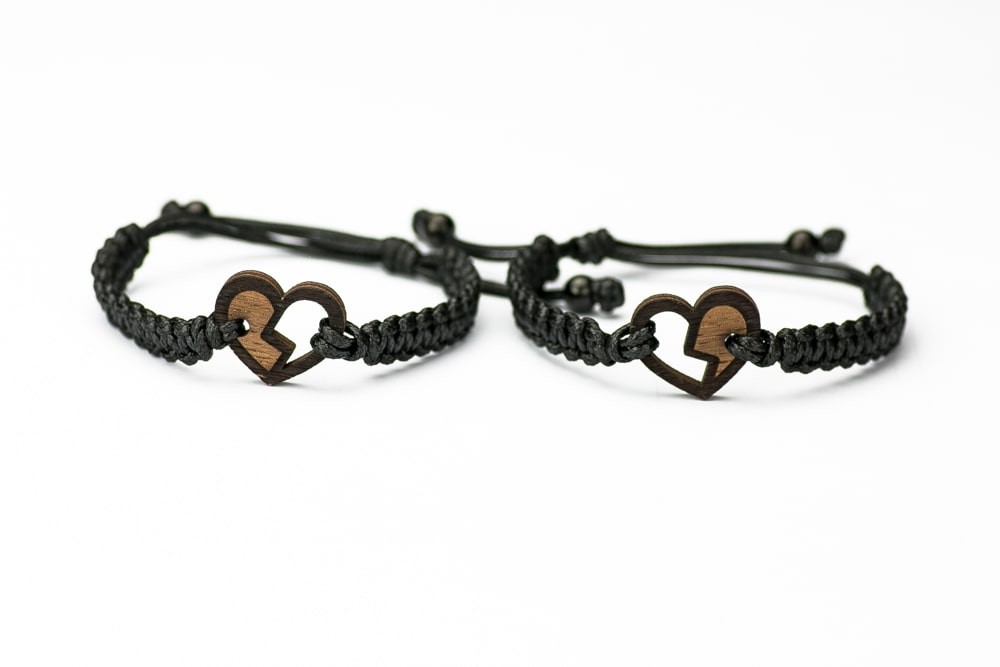 Wooden Bracelet Hearts Merbau Cotton (Set of 2 items) (6)