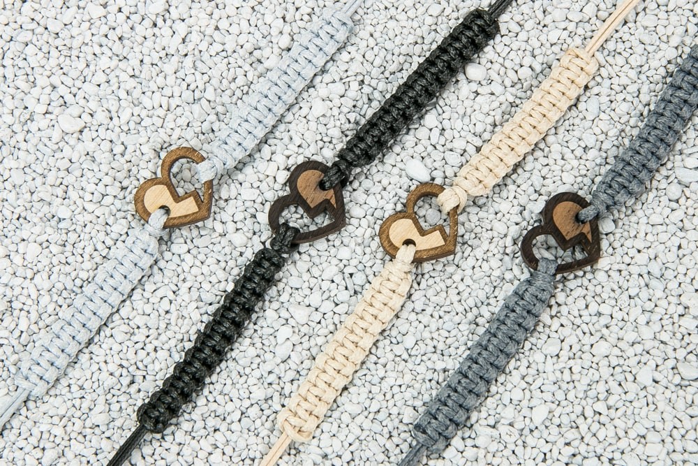 Wooden Bracelet Hearts Anigre Cotton (Set of 2 items) (2)