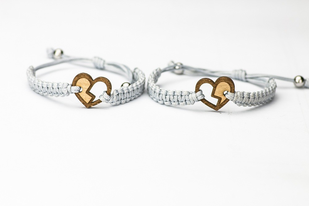 Wooden Bracelet Hearts Anigre Cotton (Set of 2 items) (4)