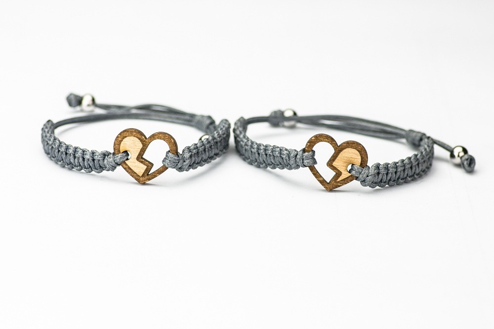 Wooden Bracelet Hearts Anigre Cotton (Set of 2 items) (5)