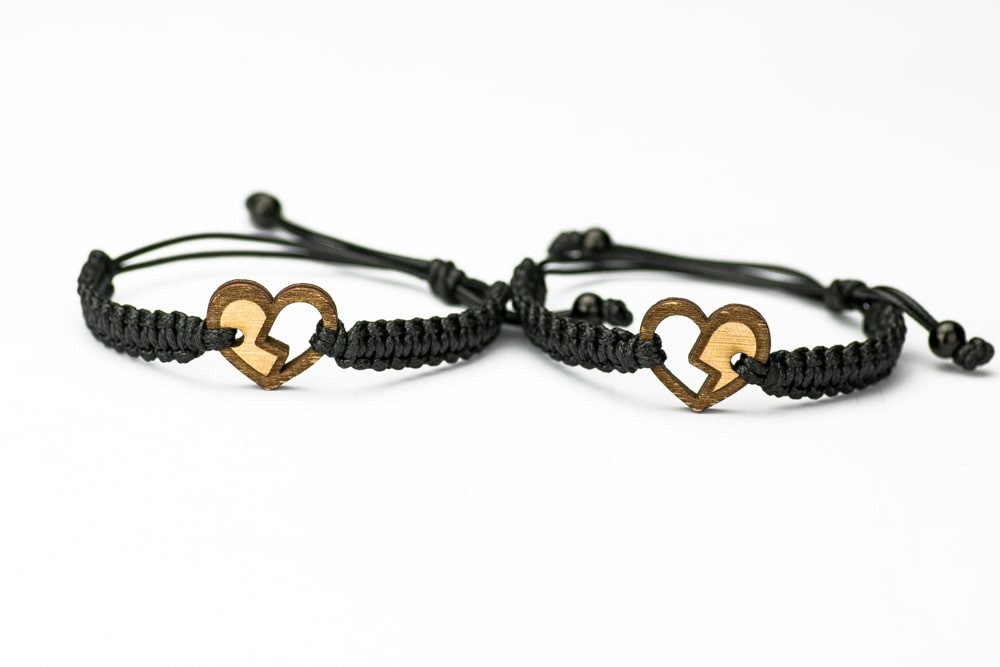 Wooden Bracelet Hearts Anigre Cotton (Set of 2 items) (6)