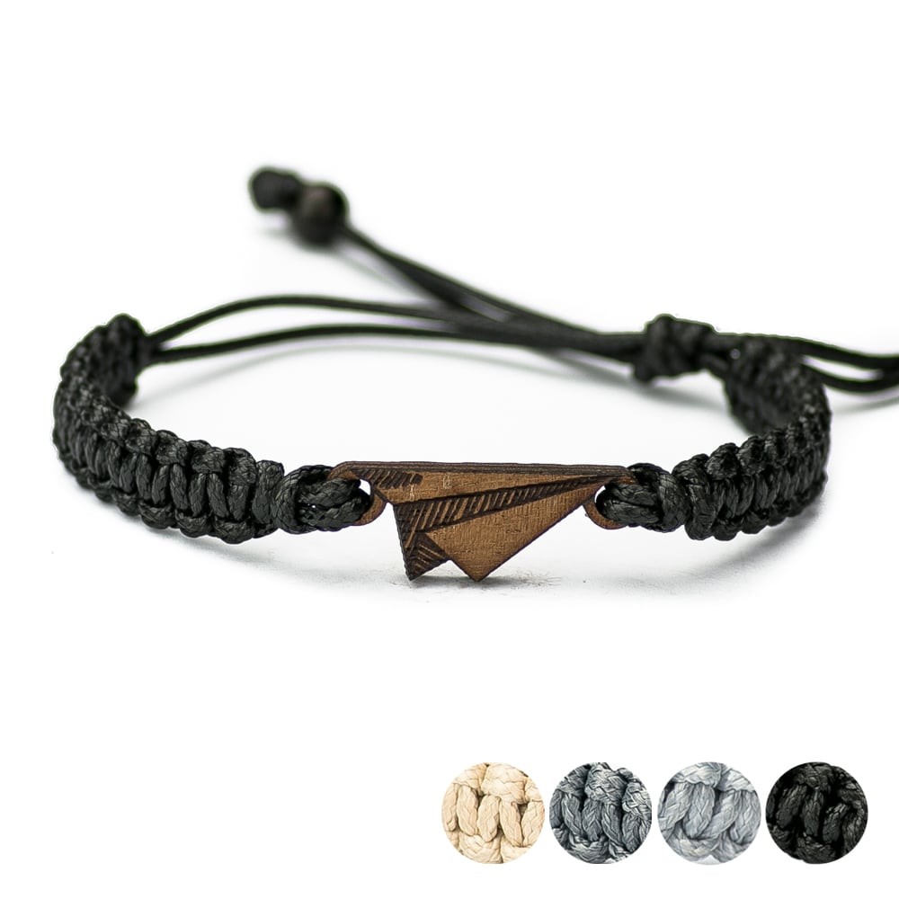 Wooden Bracelet Paper Plane Merbau Cotton (1)