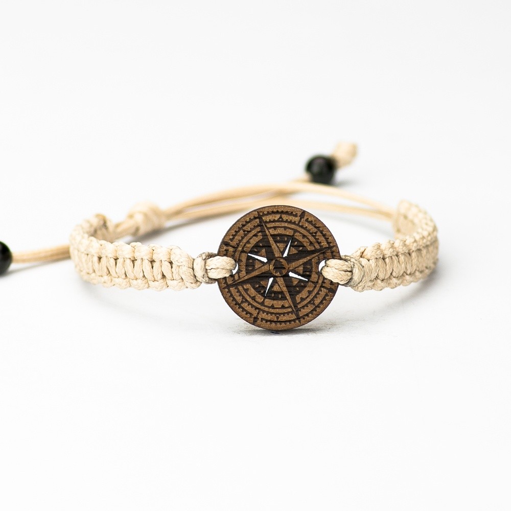 Wooden Bracelet Compass Merbau Cotton (3)