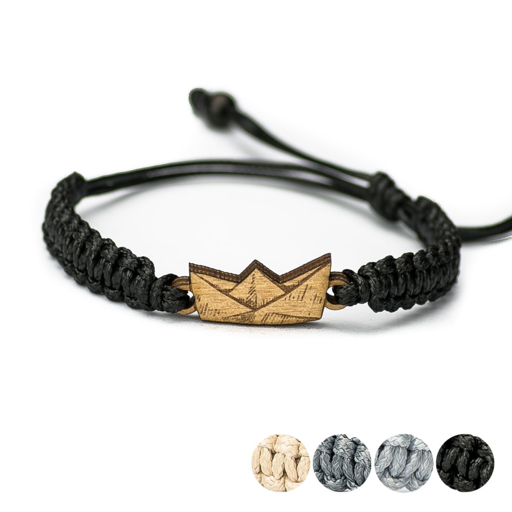 Wooden Bracelet Paper Boat Anigre Cotton (1)