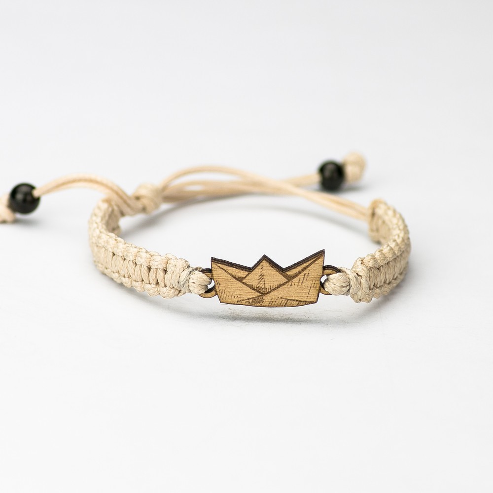Wooden Bracelet Paper Boat Anigre Cotton (3)