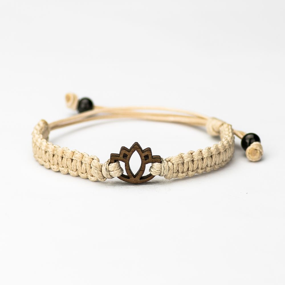 Wooden Bracelet Lotus Flower Merbau Cotton (3)