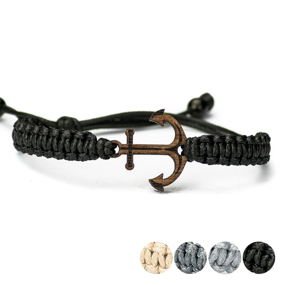 Wooden Bracelet Anchor Merbau Cotton (1)