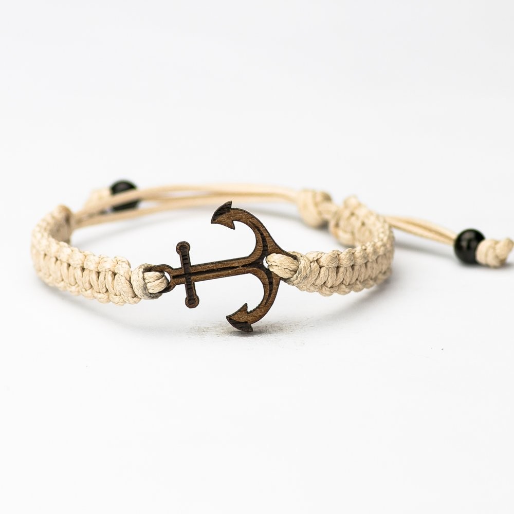 Wooden Bracelet Anchor Merbau Cotton (3)