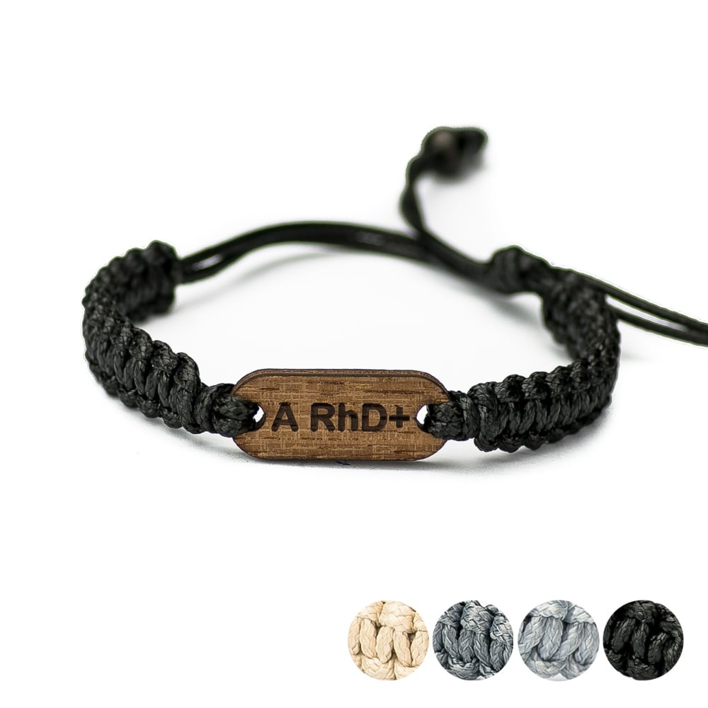 Wooden Bracelet Blood Type Merbau Cotton (Custom) (1)