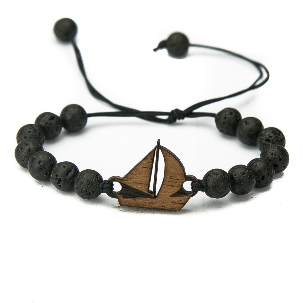 Wooden Bracelet Sail Boat Merbau Stone (1)