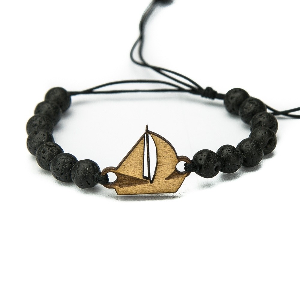 Wooden Bracelet Sail Boat Anigre Stone (1)