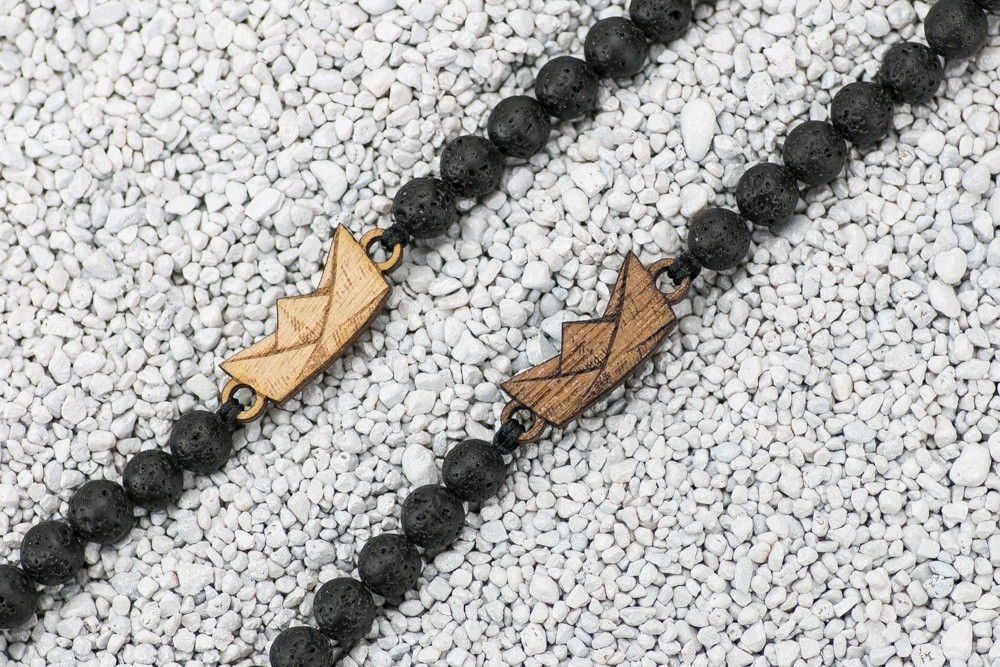 Wooden Bracelet Paper Boat Anigre Stone (2)