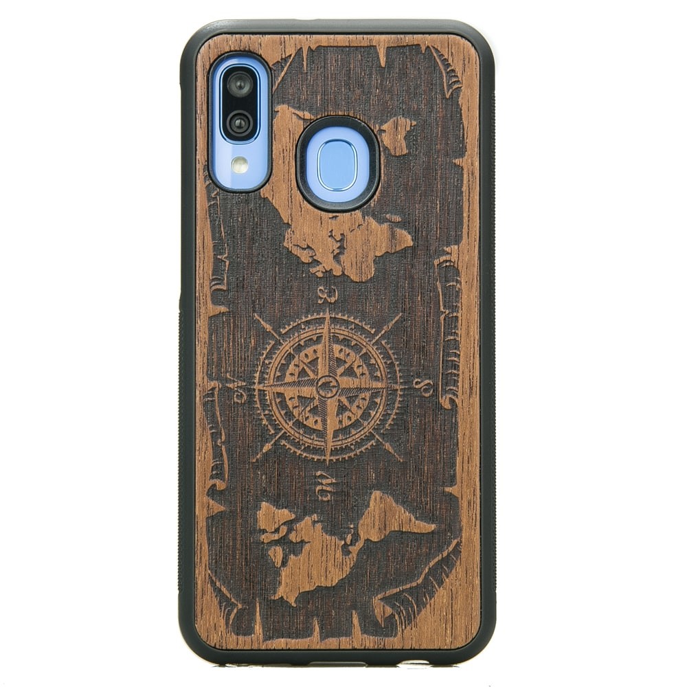 Drewniane Etui na Samsung Galaxy A40 RÓŻA WIATRÓW MERBAU (1)