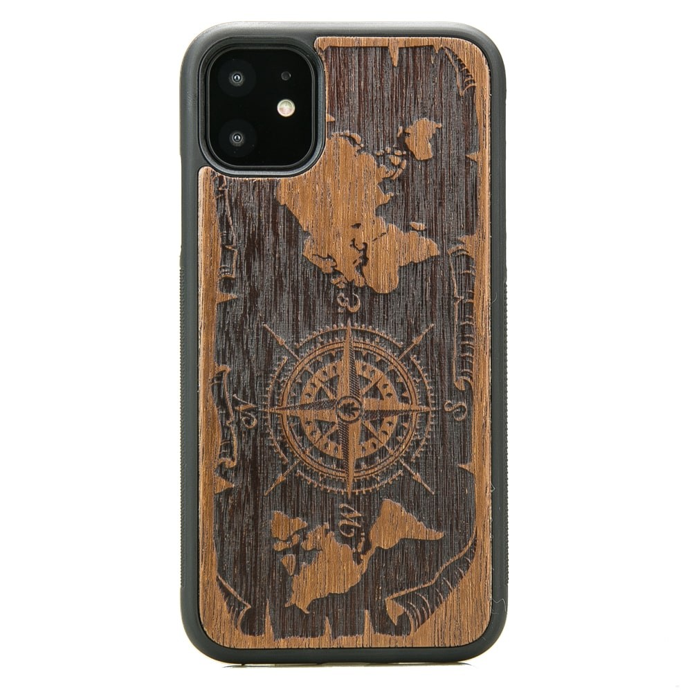 Drewniane Etui na iPhone 11 RÓŻA WIATRÓW MERBAU (1)