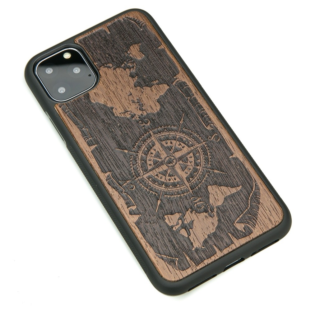 Drewniane Etui na iPhone 11 PRO MAX RÓŻA WIATRÓW MERBAU (2)