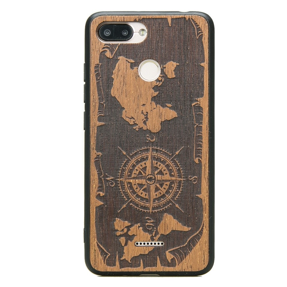 Drewniane Etui Xiaomi Redmi 6 / 6A RÓŻA WIATRÓW MERBAU (1)