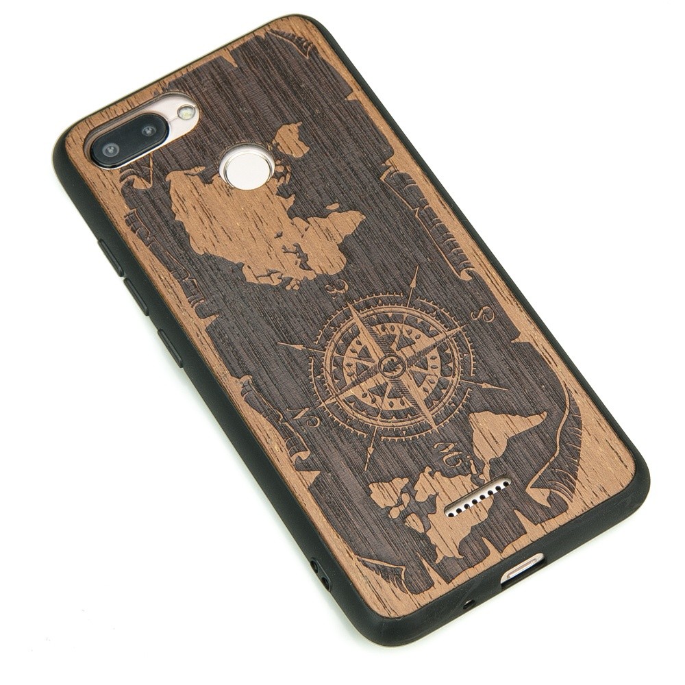 Drewniane Etui Xiaomi Redmi 6 / 6A RÓŻA WIATRÓW MERBAU (2)