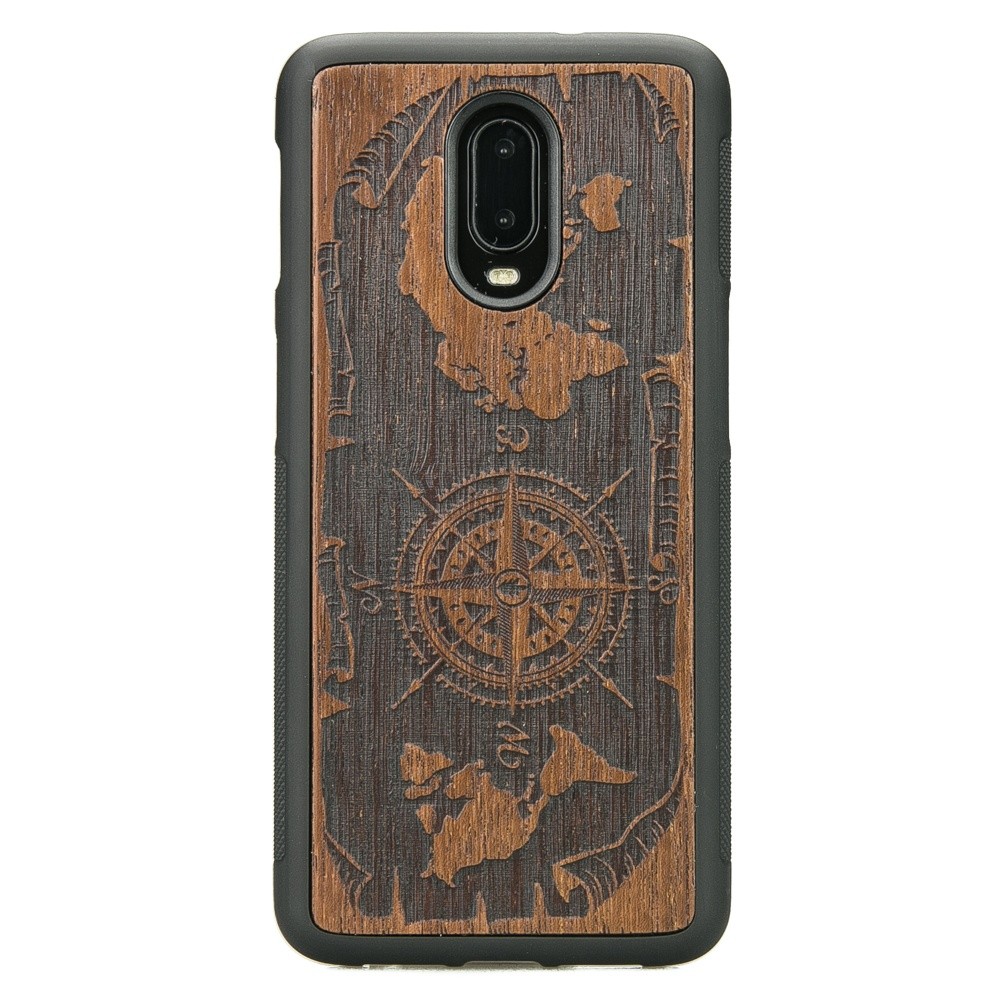 Drewniane Etui One Plus 6T / 7 RÓŻA WIATRÓW MERBAU (1)