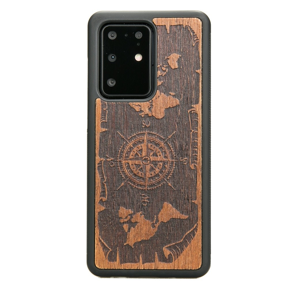Drewniane Etui na Samsung Galaxy S20 Ultra RÓŻA WIATRÓW MERBAU (1)