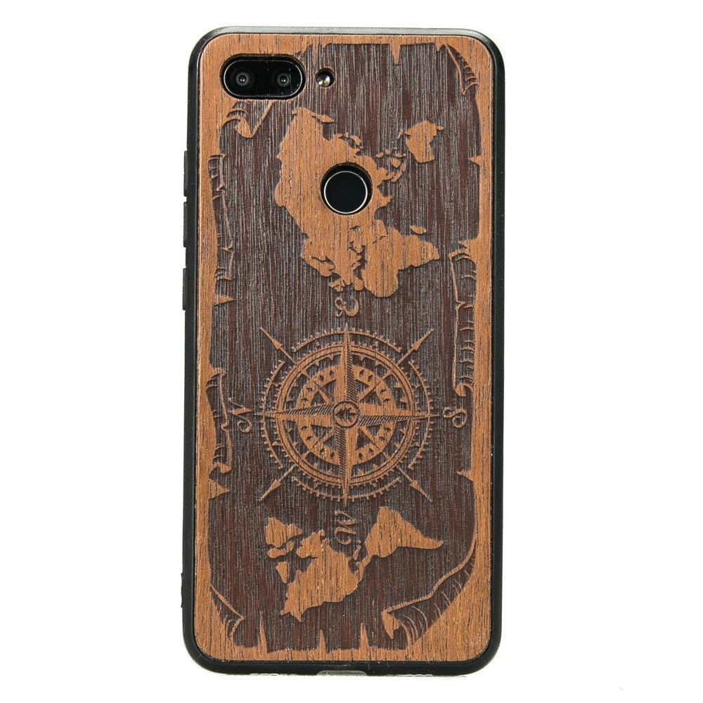 Drewniane Etui Xiaomi Mi 8 Lite RÓŻA WIATRÓW MERBAU (1)