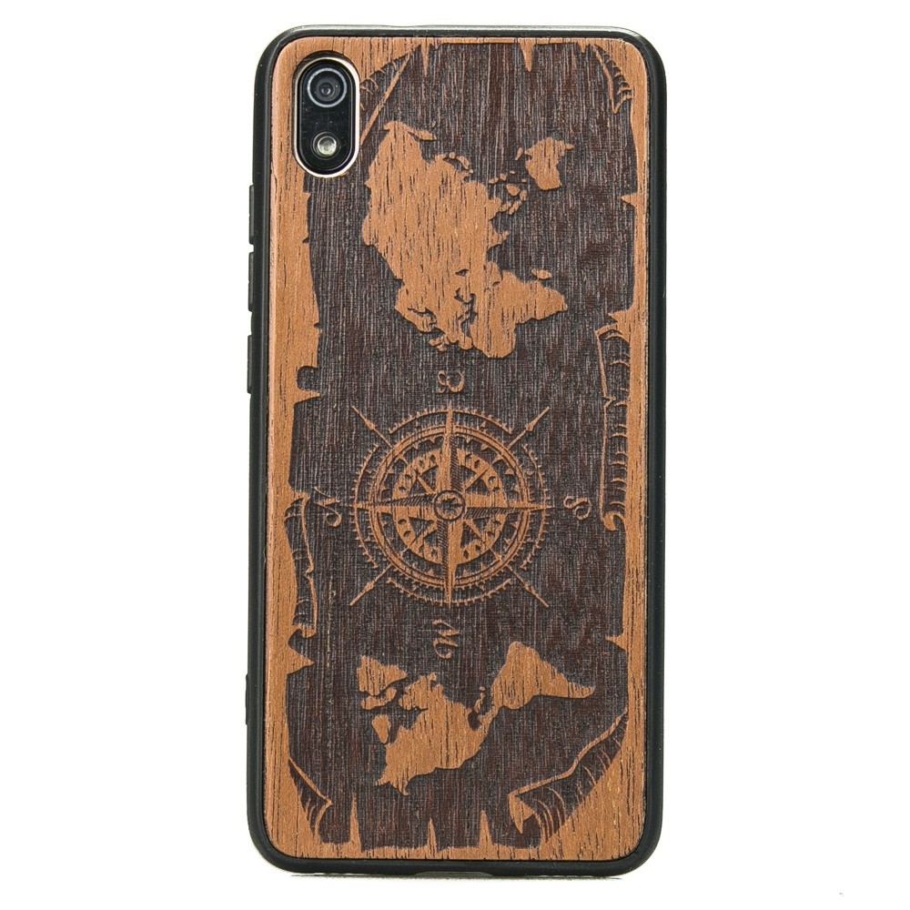 Drewniane Etui Xiaomi Redmi 7A RÓŻA WIATRÓW MERBAU (1)