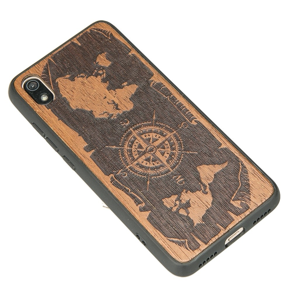 Drewniane Etui Xiaomi Redmi 7A RÓŻA WIATRÓW MERBAU (2)