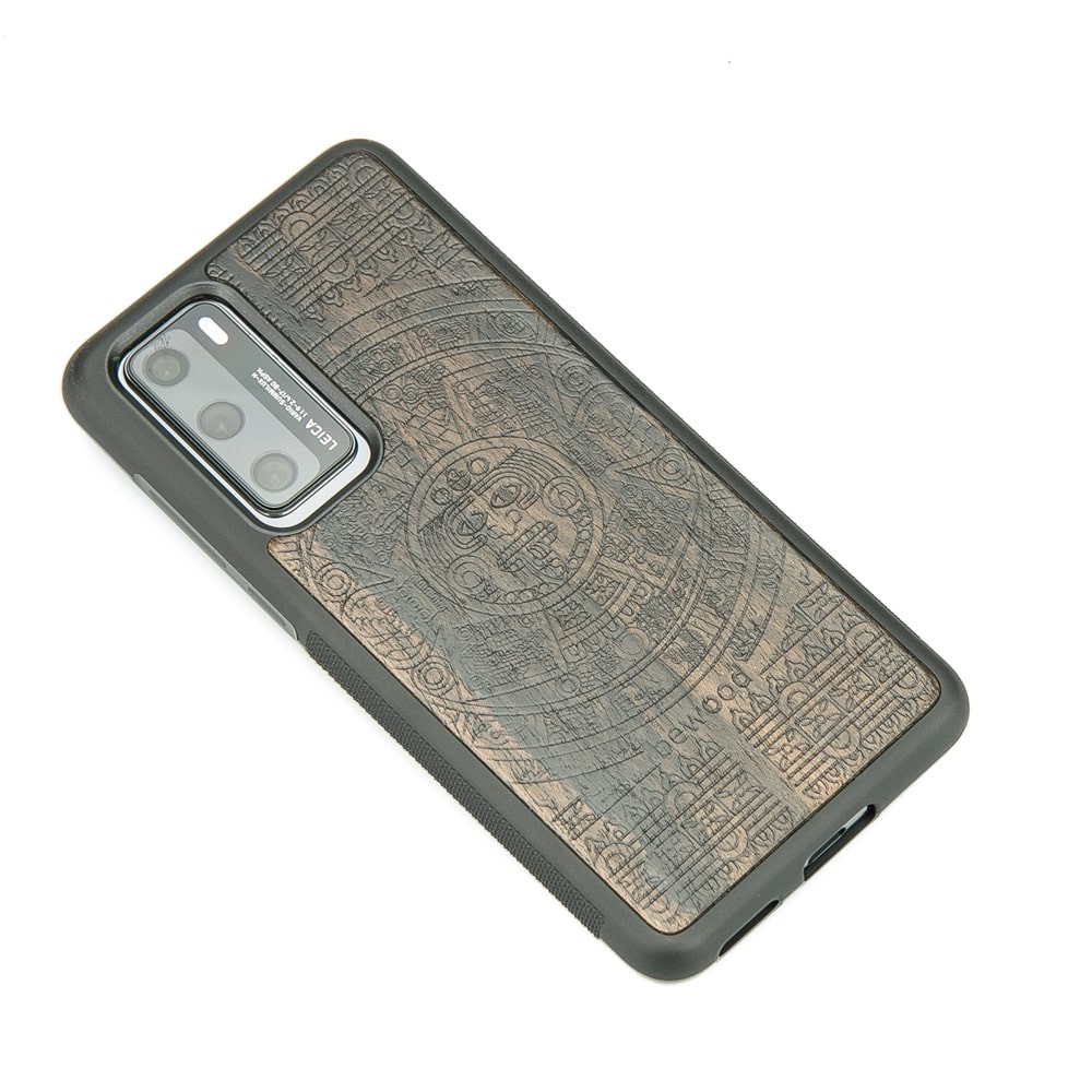 Huawei P40 Aztec Calendar Ziricote Wood Case (2)