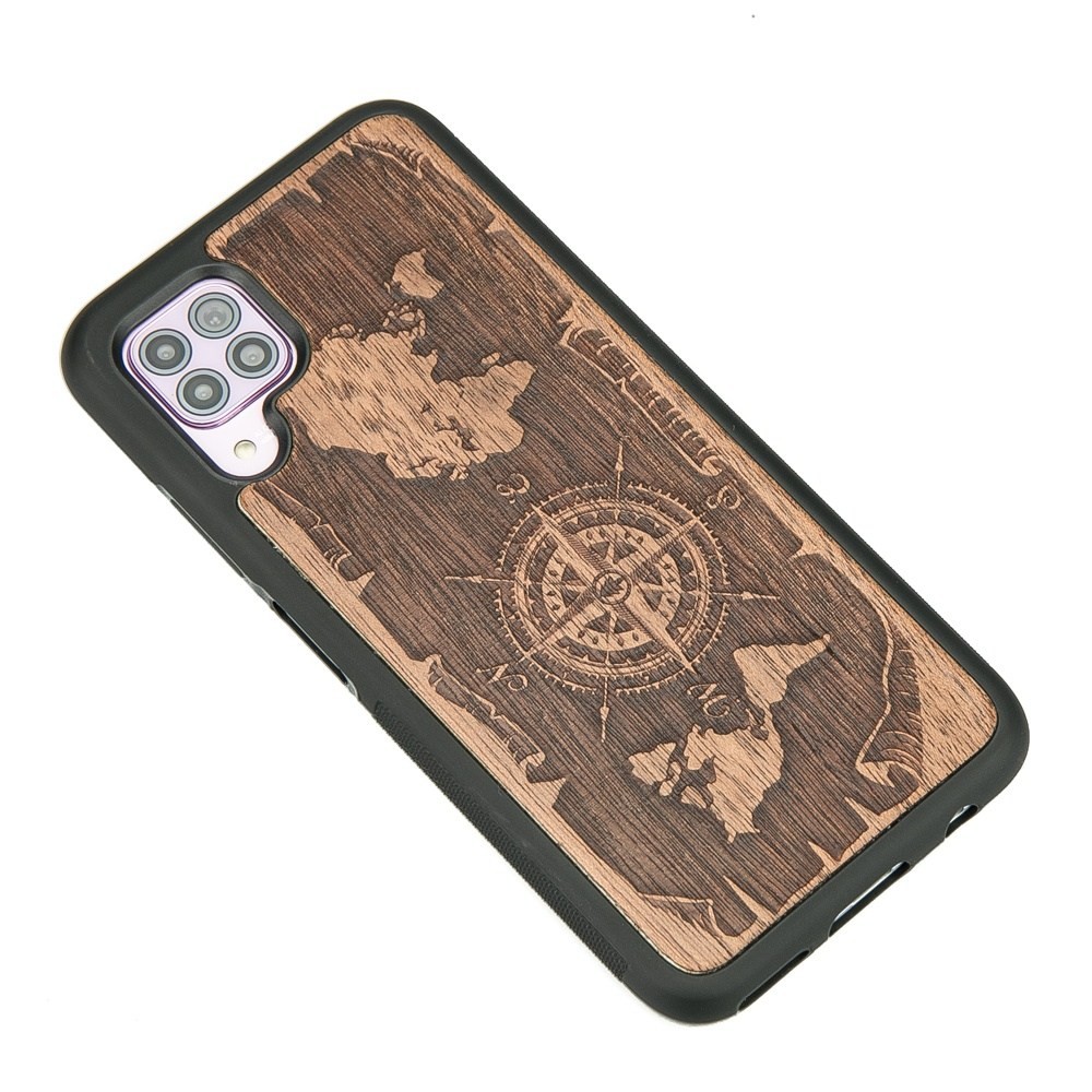 Drewniane Etui Huawei P40 Lite RÓŻA WIATRÓW MERBAU (2)