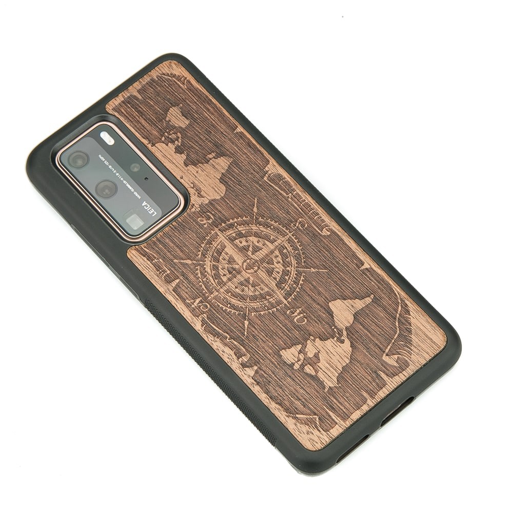Drewniane Etui Huawei P40 Pro RÓŻA WIATRÓW MERBAU (2)
