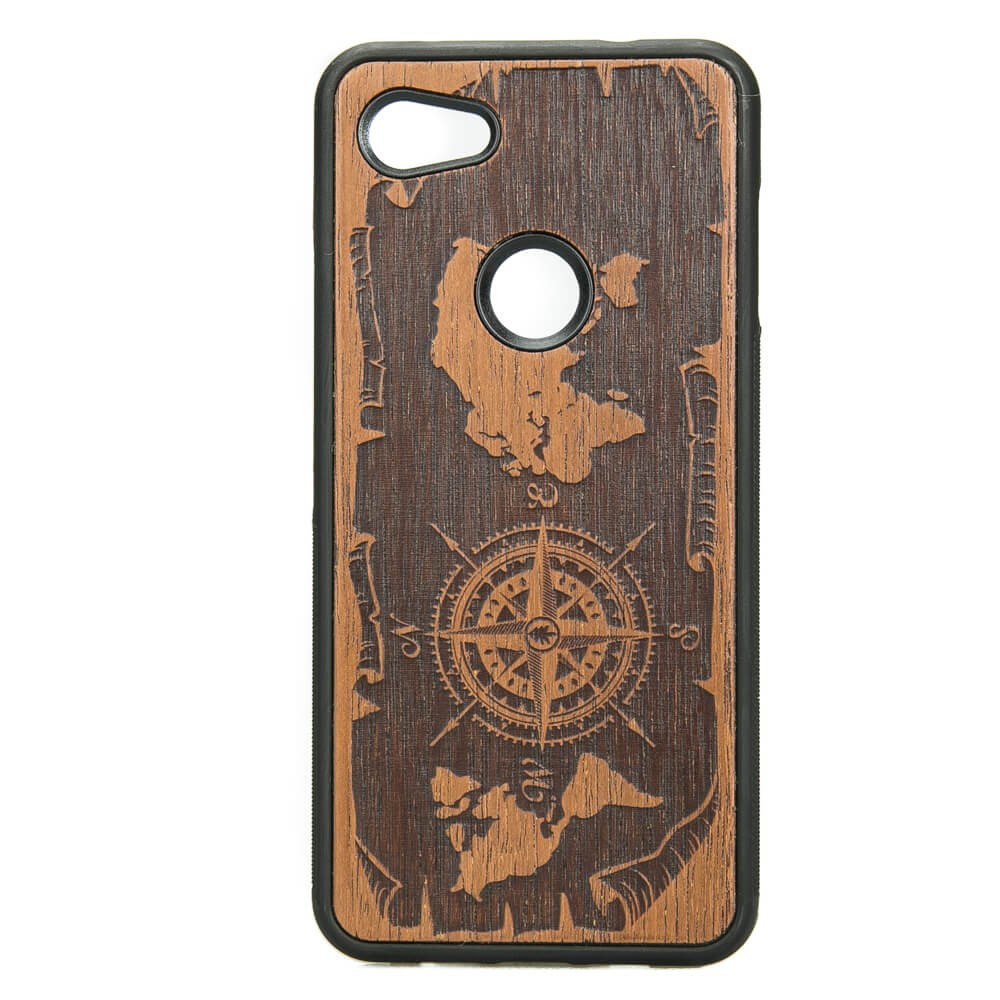 Drewniane Etui Google Pixel 3A XL RÓŻA WIATRÓW MERBAU (1)