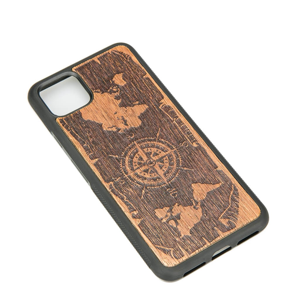 Drewniane Etui Google Pixel 4 RÓŻA WIATRÓW MERBAU (2)